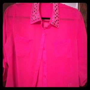 Sheer Blouse with graphite studded collar